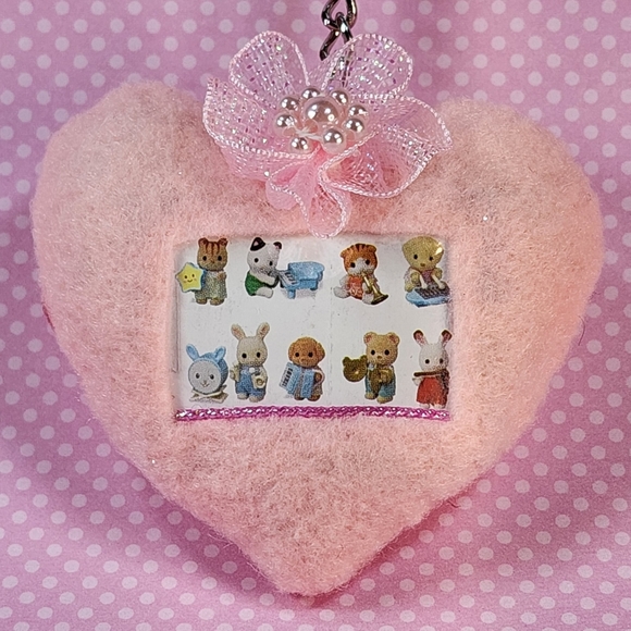 🎨 Flocked Animal Baby Band Pink Heart Plush Keychain - Picture 2 of 6